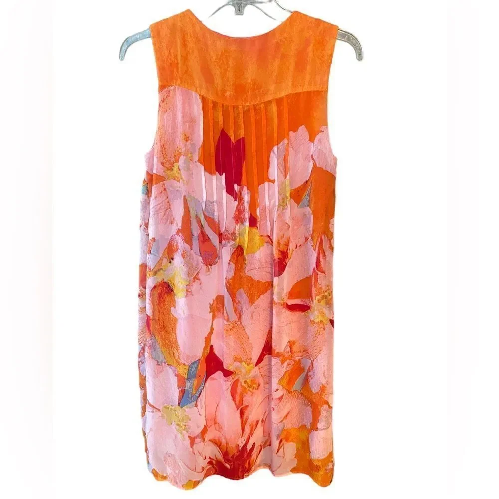 Rabbit Rabbit Rabbit Sz 6 Orange Chiffon Layered Floral Cottagecore Spring Dress - Picture 2 of 6